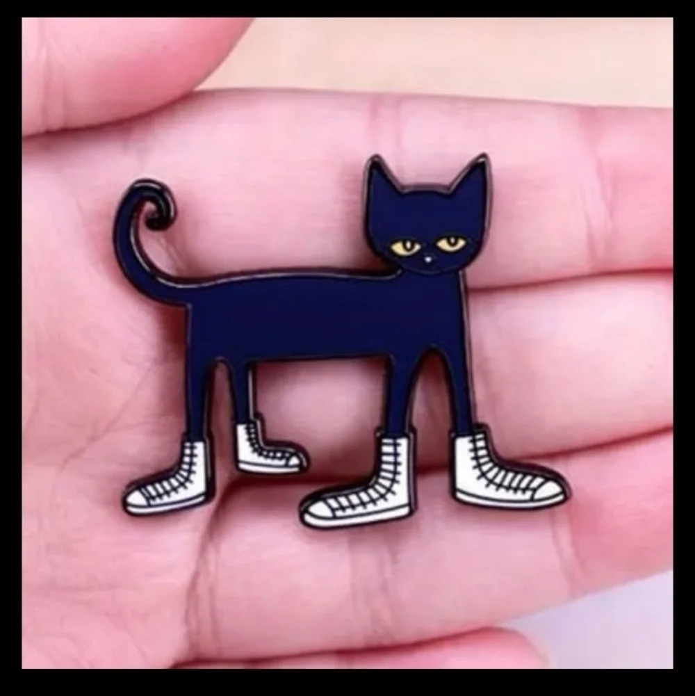 Quirky Blue Cat Enamel Pin with Sneakers
